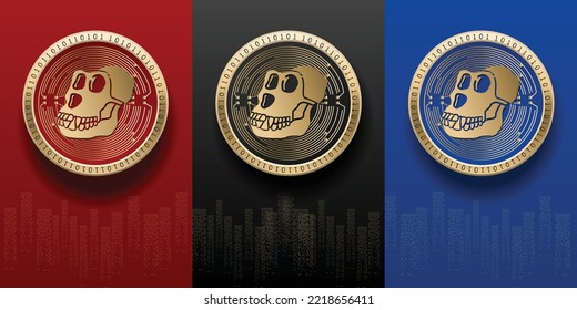 Elegant and luxury Apecoin (APE) cryptocurrency coin set template. Virtual money logo symbol based on blockchain technology vector background. svg