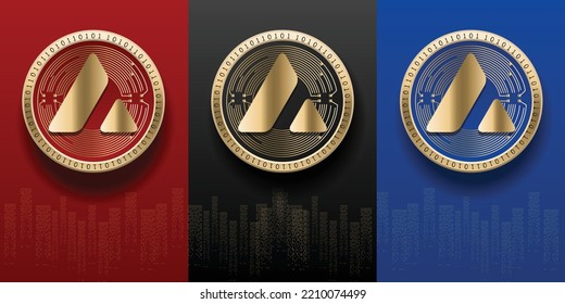 Elegant and luxury Avalanche (AVAX) cryptocurrency coin set template. Virtual money logo symbol based on blockchain technology vector background. 