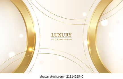 Elegante fondo lujoso con marco abstracto con líneas redondeadas doradas y destellos de luz bokeh. Diseño de banner de lujosa ilustración vectorial.