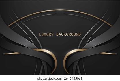 Elegant luxury background concept with black, grey, and gold ribbon. Vector Illustration	
