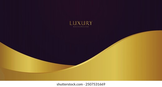 Elegant luxury background design featuring a rich dark purple backdrop with golden wave accents. Ideal for premium branding, packaging, and sophisticated design themes.