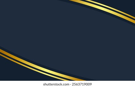 Elegant luxury background featuring a dark navy base with dynamic golden curved lines, perfect for premium branding, invitations, or classy designs