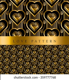 elegant luxury background. gold expensive seamless backdrop. gold heart shape vector seamless pattern in ar deco style. Christmas wrapping paper or orient fabric motif
