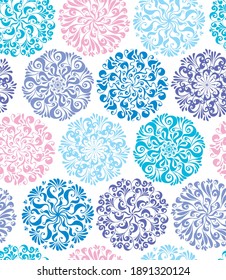 Elegant luxury baroque style snowflakes seamless pattern for background, fabric, textile, wrap, surface, web and print design. Textile vector tile rapport
