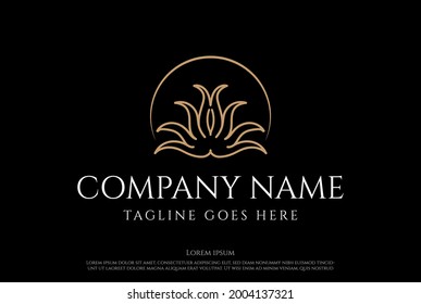 Elegant Luxury Beauty Lotus Line Logo Design Vector