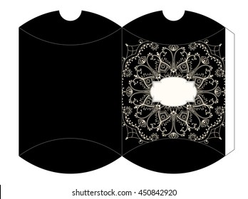 Elegant luxury black gift box template with mandala motive, vector illustration, eps 10
