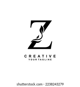 Elegant luxury black Z letter logo vector design with leaf and flower decoration. Z modern creative initial logo. boutique logo, business, company, wedding, etc