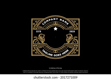 Elegant Luxury Blank Lion Border Frame Label Logo Design Vector
