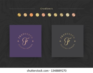 Elegant luxury brand logo design template. Modern minimalism style with golden gradients. Vector illustration.