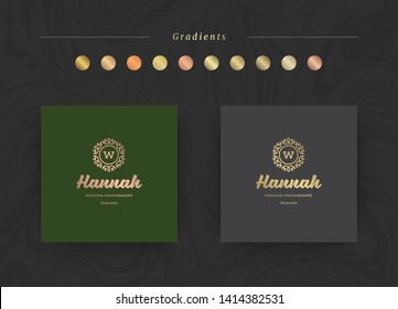 Elegant luxury brand logo design template. Modern minimalism style with golden gradients. Vector illustration.