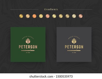 Elegant luxury brand logo design template. Modern minimalism style with golden gradients. Vector illustration.