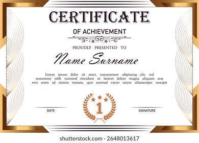 Elegant Luxury Business Training Certificate Template – Achievement Award Design. EPS vector illustration