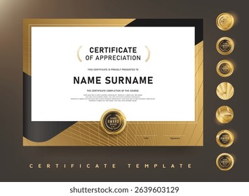 Elegant luxury certificate template with black and gold curve design Ideal for corporate awards professional recognition and formal events