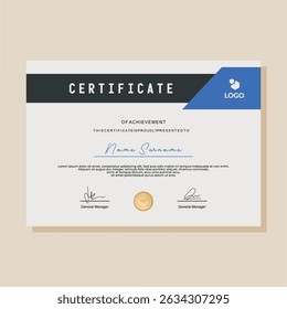 Elegant and luxury certificate template. Business, Award, Training certificate or diploma design