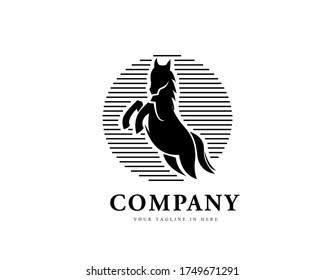 elegant luxury circle jump horse vintage art logo design inspiration
