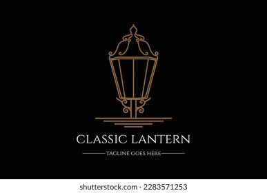 Elegant Luxury Classic Street Lamp Lantern Post Logo Design Vector