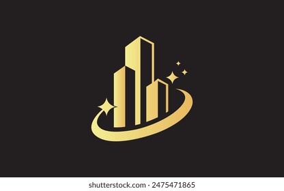 Elegant Luxury Crescent Moon with City Building for Real Estate Logo Design Vector Pro Vector