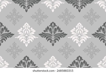 Elegant luxury damask seamless pattern with vintage floral ornament, suitable for wallpaper, packaging, wedding invitations, and fabric design.