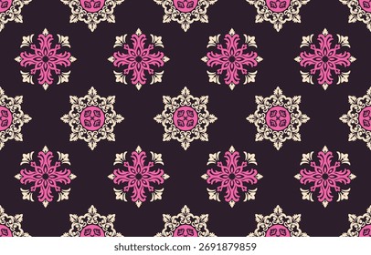 Elegant luxury damask seamless pattern with vintage floral ornament, suitable for wallpaper, packaging, wedding invitations, and fabric design.