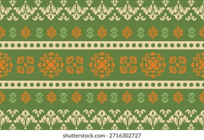 Elegant luxury damask seamless pattern with vintage floral ornament, suitable for wallpaper, packaging, wedding invitations, and fabric design.