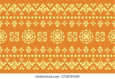 Elegante patrón sin costuras de damasco de lujo con adorno floral vintage, adecuado para Fondo de pantalla, embalaje, invitaciones de boda y diseño de tela.