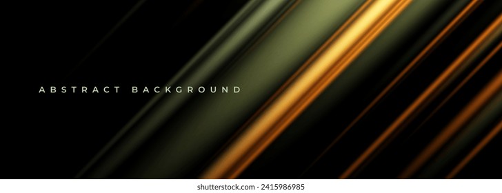 Elegant luxury dark abstract 3D wide banner. Premium abstract background with dark green and gold stripes. Vector illustration
