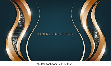 Elegant luxury dark green background with golden shiny effect. Vector illustration