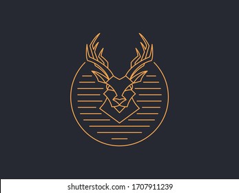 elegant luxury deer, hunt, elk, antler circle line art logo ilustration 