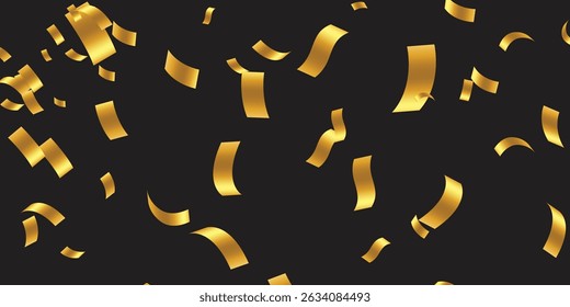 Elegant Luxury Design with Golden Confetti and Glitter on Dark Canvas: Perfect for New Year’s Eve Templates. Glamour falling glitter. New year wallpaper .brochure template. Cover texture design.