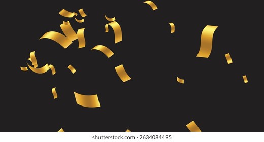 Elegant Luxury Design with Golden Confetti and Glitter on Dark Canvas: Perfect for New Year’s Eve Templates. Glamour falling glitter. New year wallpaper .brochure template. Cover texture design.