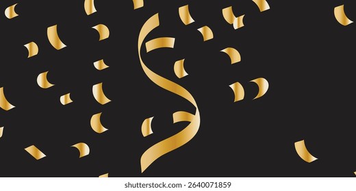 Elegant Luxury Design with Golden Confetti and Glitter on Dark Canvas: Perfect for New Year’s Eve Templates. Glamour falling glitter. New year wallpaper .brochure template. Cover texture design.