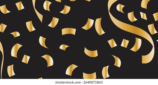 Elegant Luxury Design with Golden Confetti and Glitter on Dark Canvas: Perfect for New Year’s Eve Templates. Glamour falling glitter. New year wallpaper .brochure template. Cover texture design.