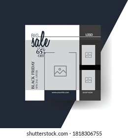 Elegant luxury editable social media post template, black and white background color square web banner for social media.