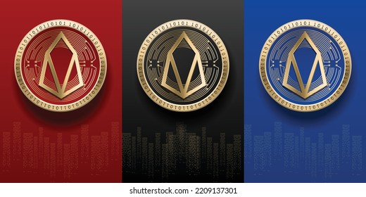 Elegant and luxury Eos (EOS) cryptocurrency coin set template. Virtual money logo symbol based on blockchain technology vector background. 
