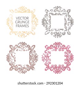 Elegant luxury floral design template in grunge style. Monogram identity, business sign, logo design. Lineart vector illustration.