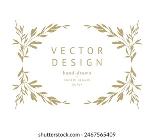 Elegante marco floral de lujo con siluetas dibujadas a mano de ramas, flores y hojas. Corona, borde. Ilustración vectorial Guardar para la etiqueta, la identidad corporativa, la invitación de boda,