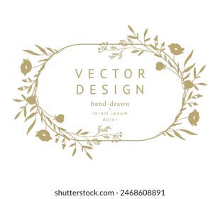 Elegante marco floral de lujo con siluetas dibujadas a mano de ramas, flores y hojas. Corona, borde. Ilustración vectorial Guardar para la etiqueta, la identidad corporativa, la invitación de boda,