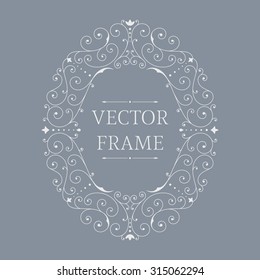 Elegant luxury floral frame. Oval design template. Monogram identity, business sign, logo design. Lineart vector illustration.