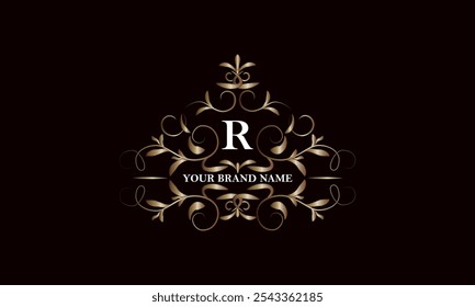 Elegante diseño floral de lujo de la letra R de la Plantilla. Monograma de la identidad, signo del negocio, diseño del logotipo. Ilustración vectorial.