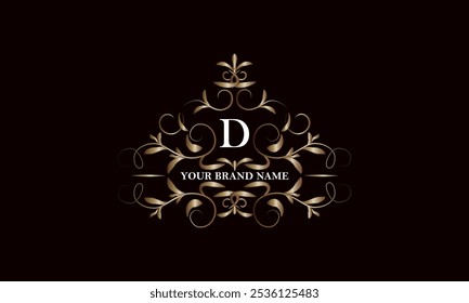 Elegant luxury floral template design with letter D. Identity monogram, business sign, logo design. Vector illustration.