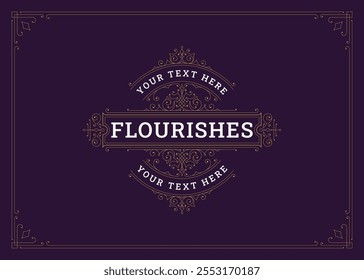Elegant luxury flourishes ornament vintage greeting card design template vector illustration. Premium classical Victorian swirl ornate calligraphic element for label cover restaurant menu invitation