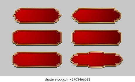 Elegant luxury frame collection featuring red and gold decorative label designs ideal for premium packaging, branding elements, invitations, posters, product badges, classic layouts