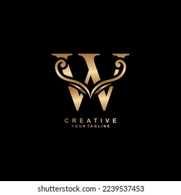 Elegant luxury gold letter W logo design with creative unique flourish ornament. modern W icon. suitable for business, company, brand. promotion, boutique, hotel, restaurant, etc