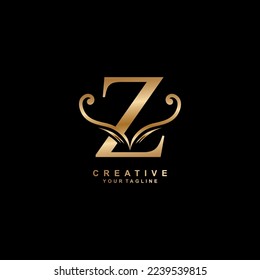 Elegant luxury gold letter Z logo design with creative unique flourish ornament. modern Z icon. suitable for business, company, brand. promotion, boutique, hotel, restaurant, etc