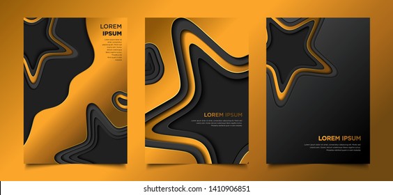 elegant luxury gold star paper cut style cover design set, advertising, branding, presentation design template