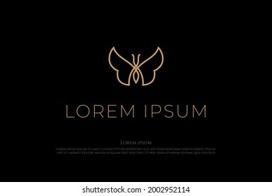 Elegant Luxury Golden Butterfly Line Outline Logo Design Vector