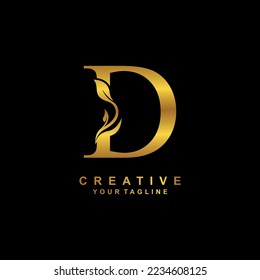 elegant luxury golden D letter logo vector illustration with leaf and flower decoration. D modern creative initial logo. boutique logo, business, company, wedding, etc