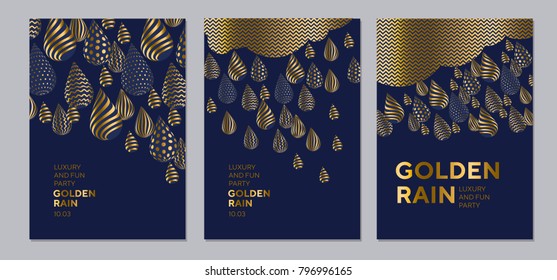 Elegant luxury golden drop pattern for surface design, poster, card, header. Geometric concept glitter rain vector illustration.