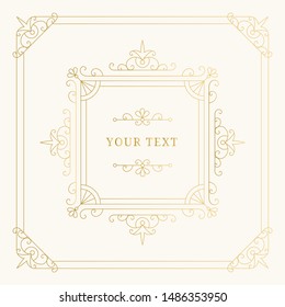 Elegant luxury golden frame with flourishes borders and vector design elements. Isolated gold foil illustration.