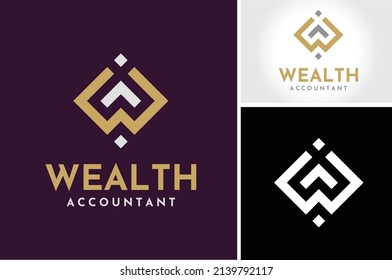 Elegant Luxury Golden Initial Letter W for Wealth for premium royal classic gold logo design